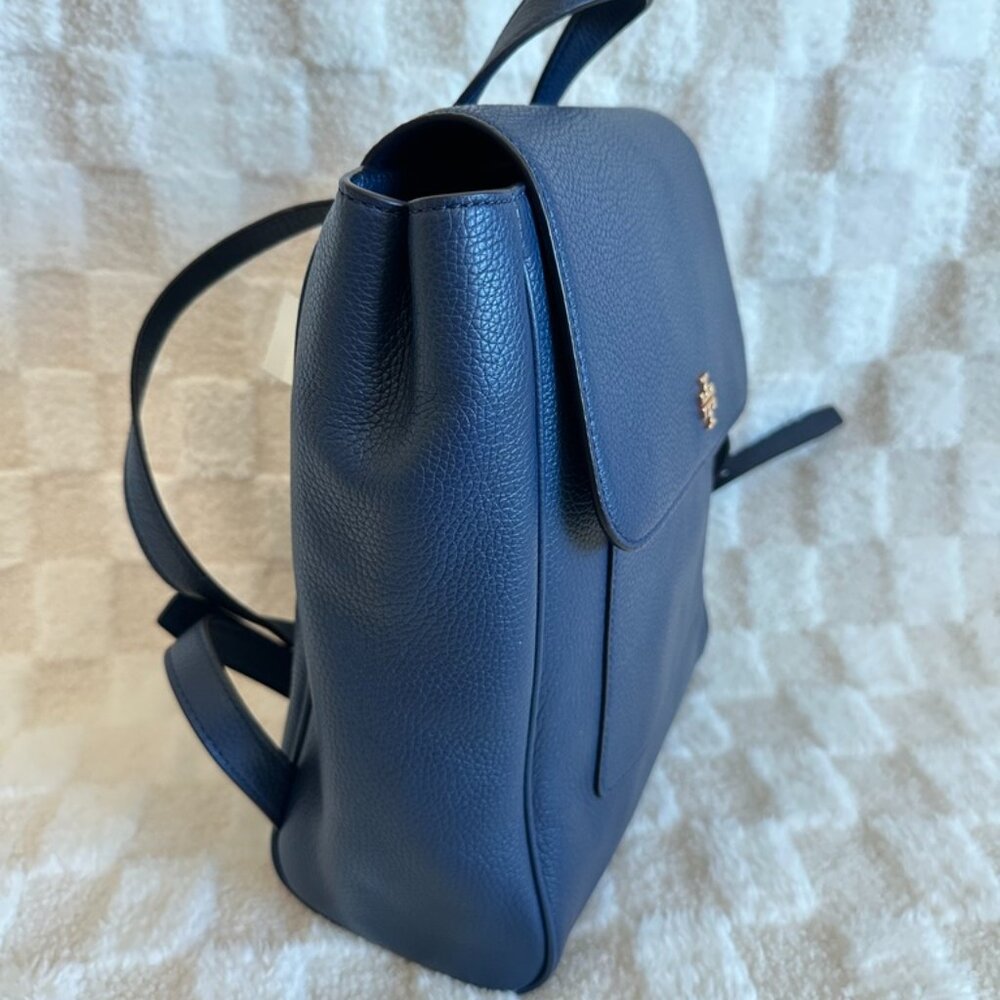 NWT! RARE! Tory Burch Carter Flap Pebbled Leather Backpack In Roal Navy 67320 - Picture 2 of 9